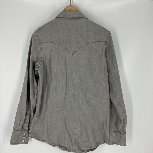 Wrangler Pearl Snap Shirt Size Medium Womens Gray Western Button Up Cowboy Top - Picture 5 of 7